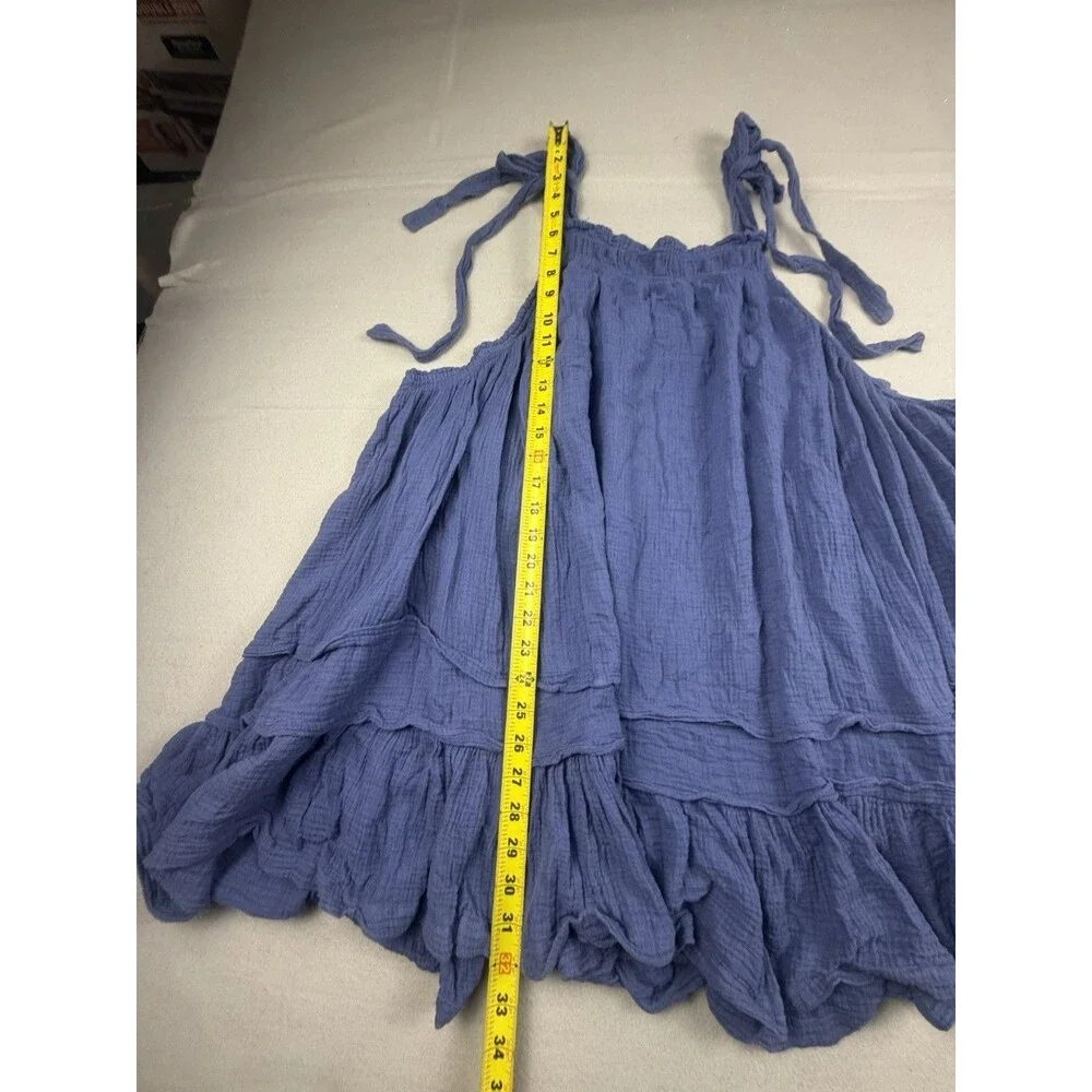 Free People Blue Gauze Ruffle Scoop Neck Sleeveless Tank 100% Cotton Women's M - Picture 2 of 9
